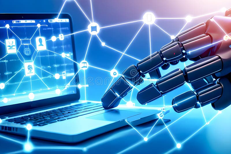 Development of new science and technology tools and innovation with artificial intelligence smart robot, new technologies concept vector illustration