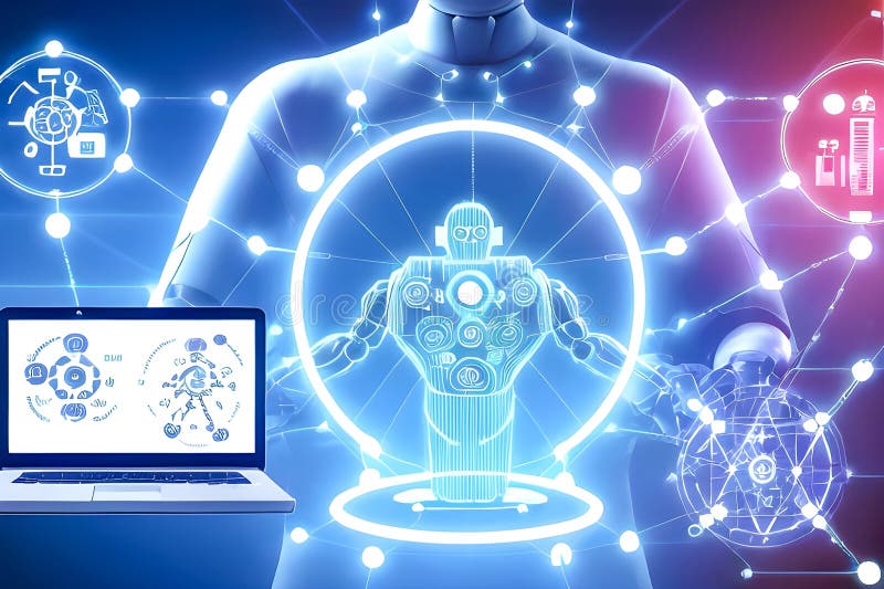 Development of new science and technology tools and innovation with artificial intelligence smart robot, new technologies concept vector illustration