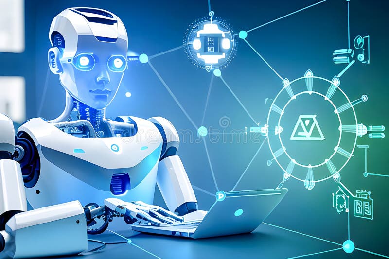 Development of new science and technology tools and innovation with artificial intelligence smart robot, new technologies concept stock illustration