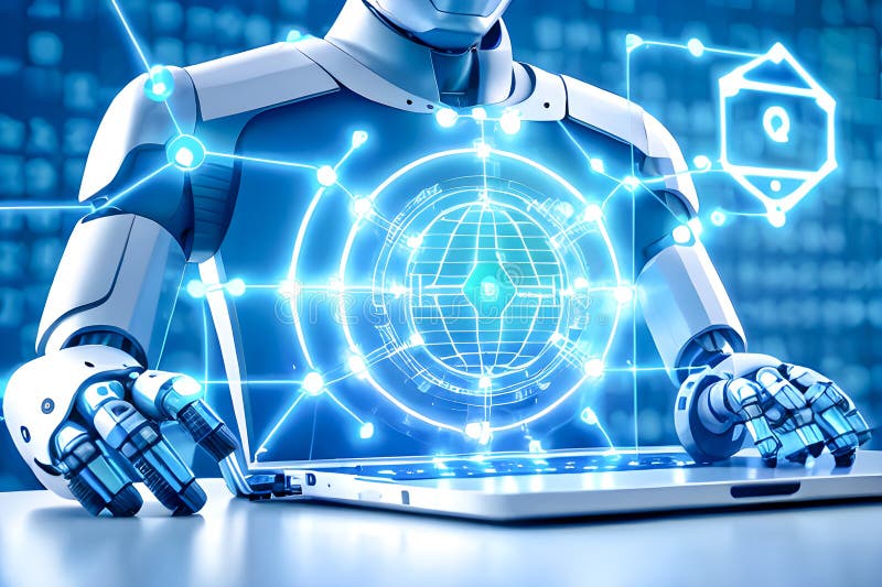 Development of new science and technology tools and innovation with artificial intelligence smart robot, new technologies concept vector illustration