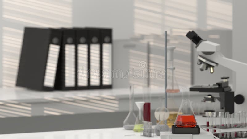 Development research background 3d rendering laboratory equipment laboratories microscope with lab glassware lab scientist royalty free illustration