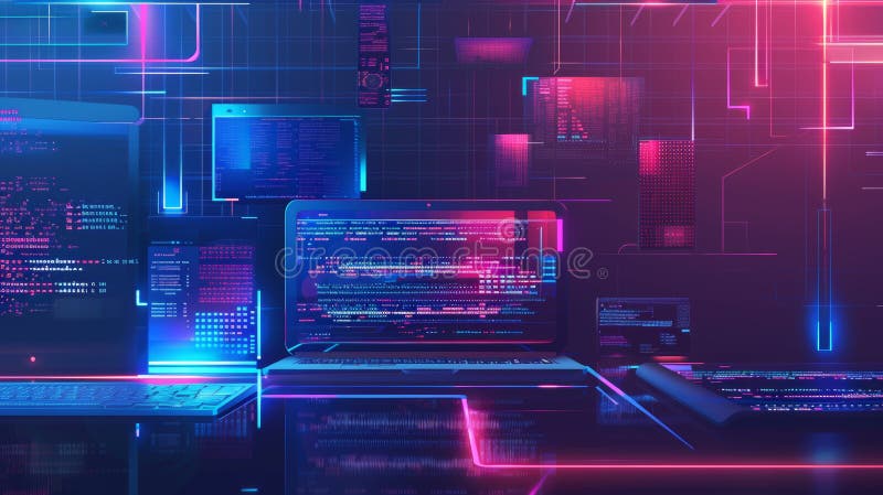 Development of software code across platforms and devices. Develop, test, edit sc royalty free illustration