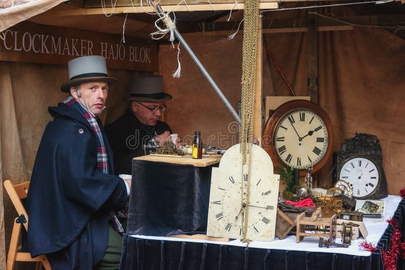 Clockmakers at work during the festival at the Dickens Festval i