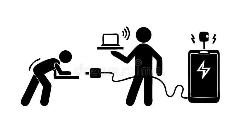 Device Charging: Person plugging in laptop, power and energy icon, vector design Generative AI vector illustration