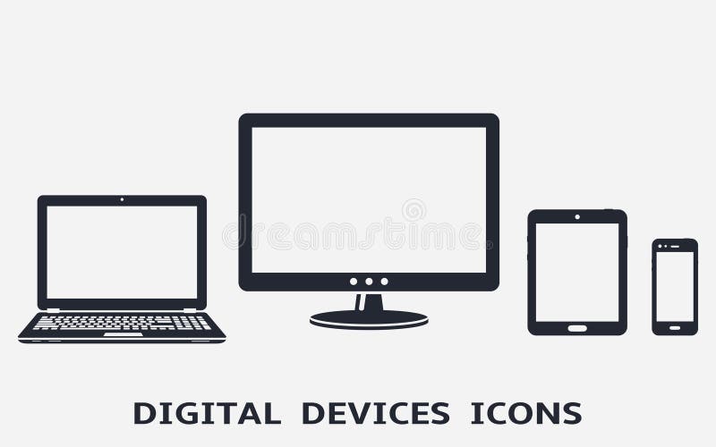 Device icons set: smart phone, tablet, laptop and computer monitor. royalty free illustration Device icons set: smart phone, tablet, laptop and computer monitor. royalty free illustration