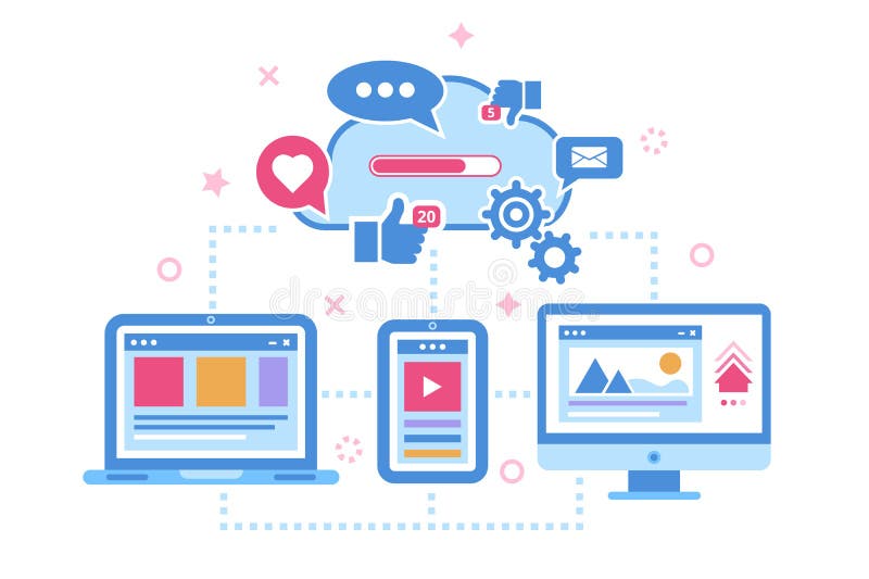 Device synchronization. Cloud storage data concept vector illustration