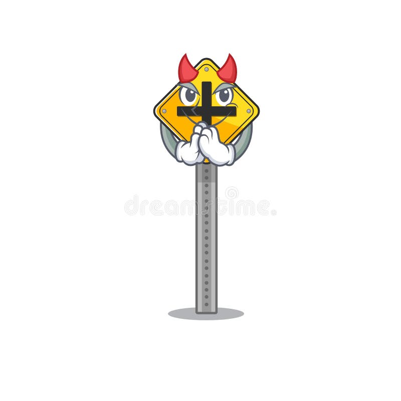 Devil crossing sign at the roadside character royalty free illustration