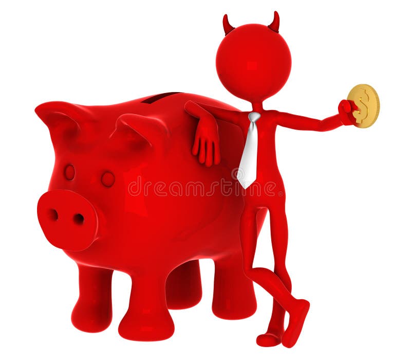 Devil with piggybank royalty free illustration