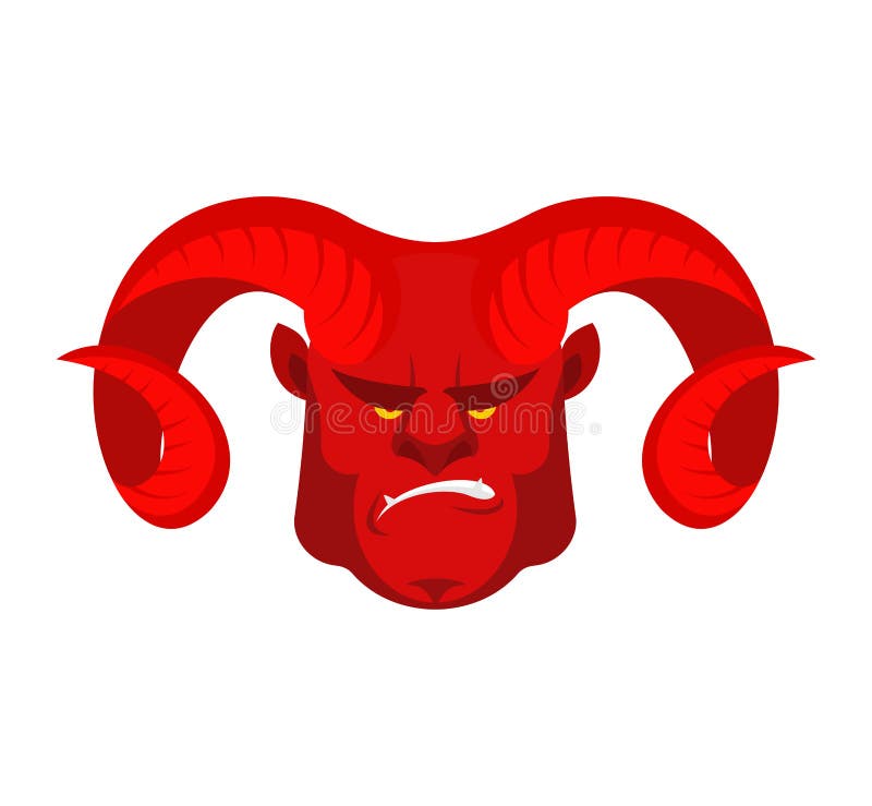 Devil red with big horns. Demon face. Satan head. Angry Lucifer