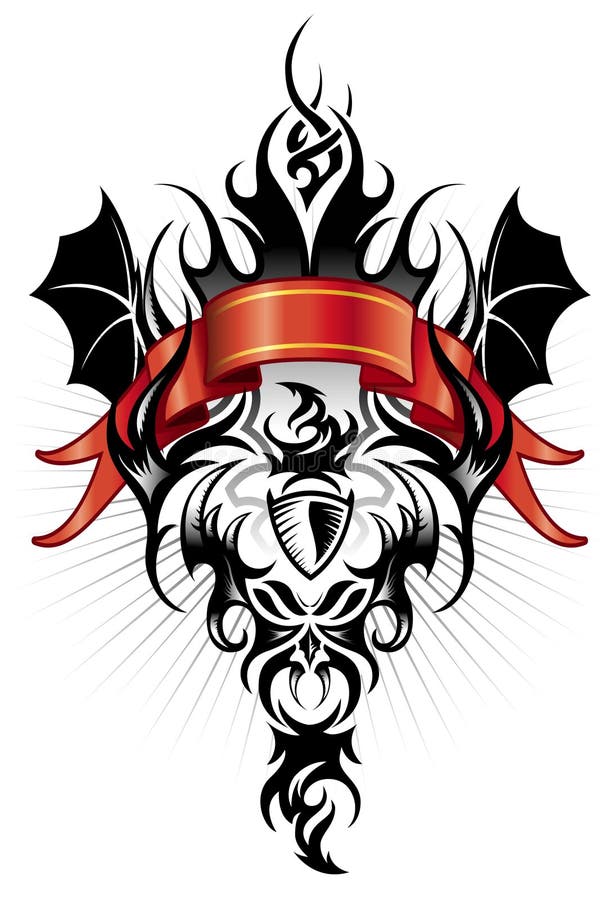 Devil tribal tattoo figure black and red