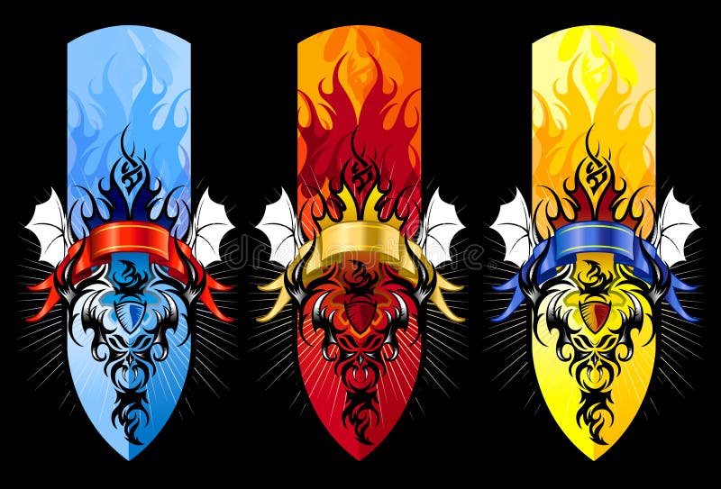 Devil tribal tattoo figure set in colors