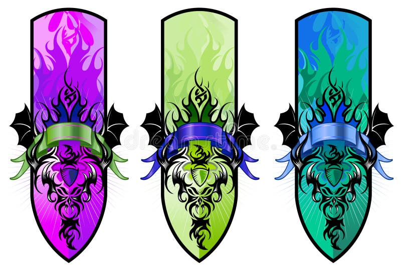 Devil tribal tattoo figure set in cute colors