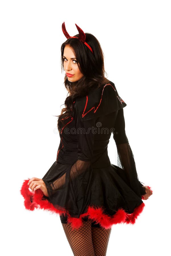 Devil Woman Turns To the Camera Stock Image - Image of isolated ...