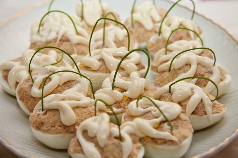 Deviled eggs stock photos