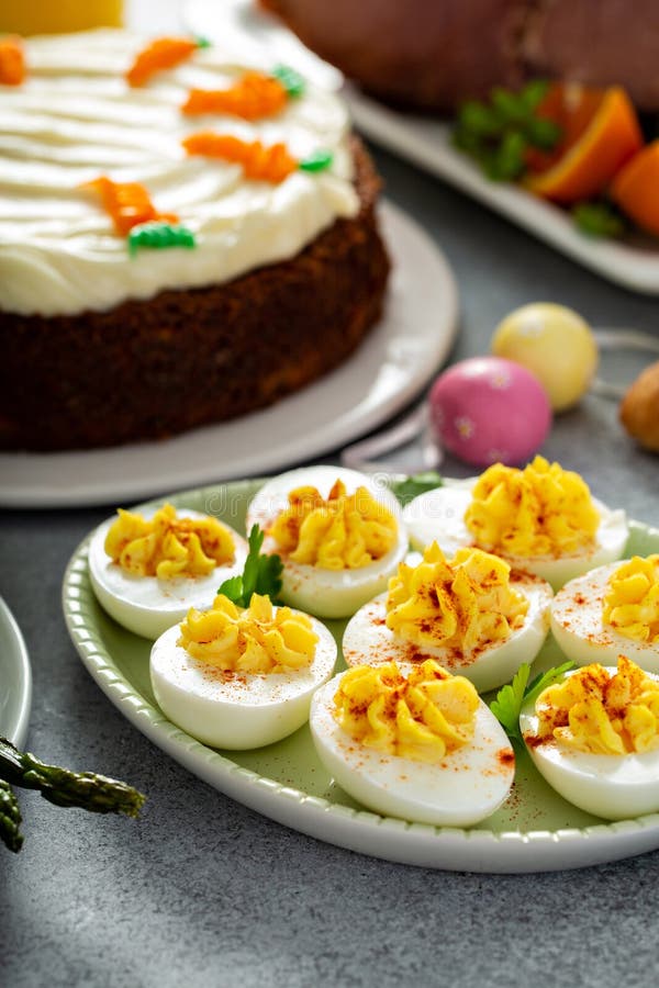 Deviled eggs with smoked paprika stock images