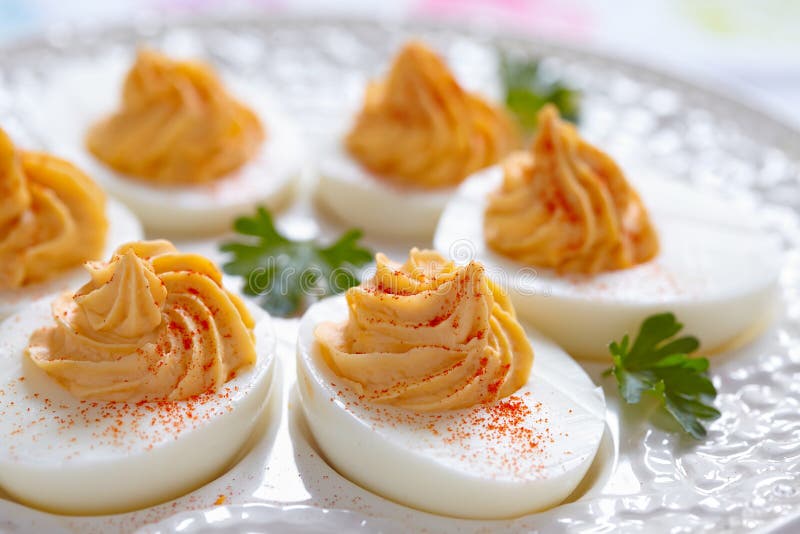 Deviled eggs stock photo