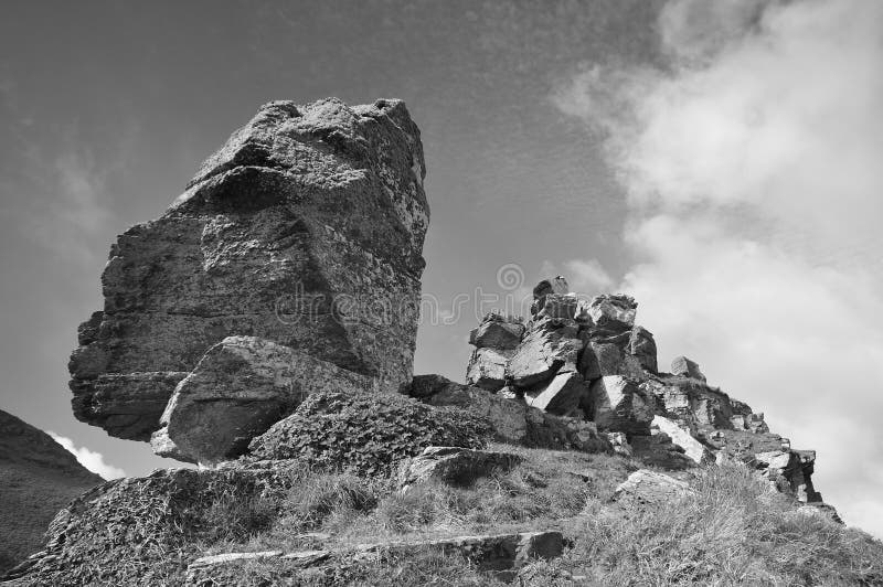 Devonian Limestone Rock outcrop of Castle Rock, Valley Of The Rocks, Exmoor, Devon