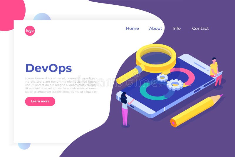Devops concept. Application development, building. API prototyping, programming and testing. stock illustration.