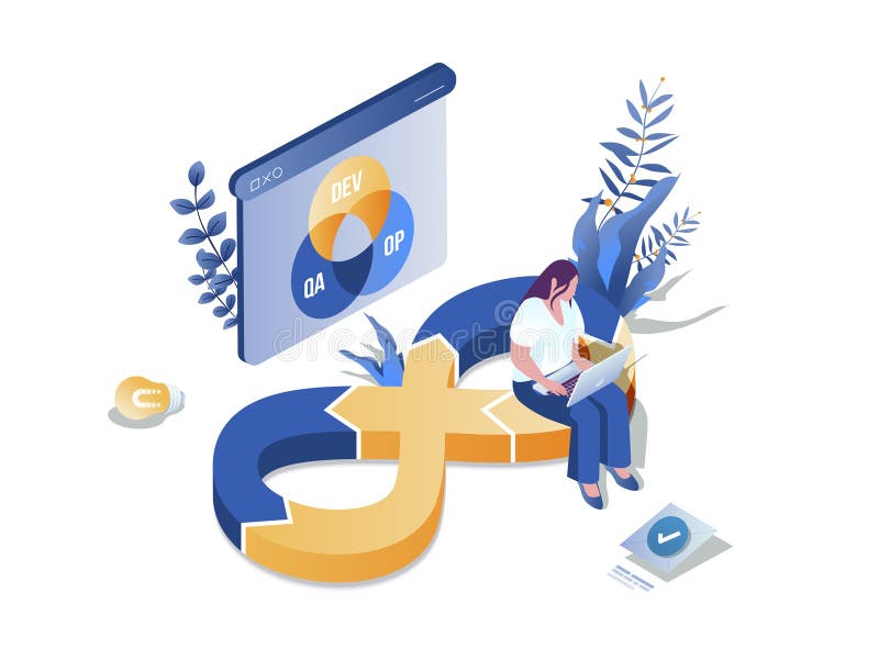 DevOps concept 3d isometric web scene. Vector illustration stock illustration