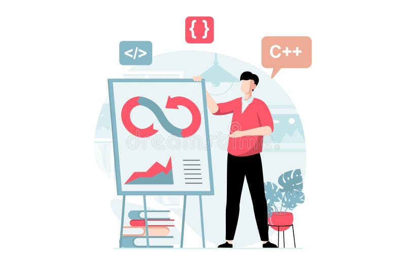 DevOps concept with people scene in flat design. royalty free illustration