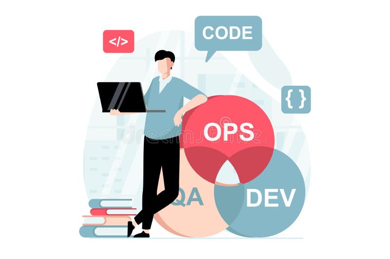 DevOps concept with people scene in flat design. royalty free illustration