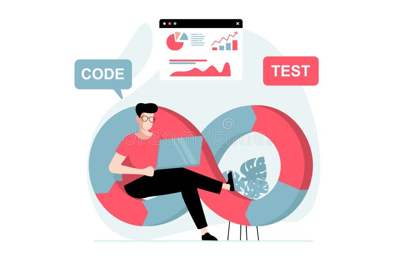 DevOps concept with people scene in flat design. vector illustration