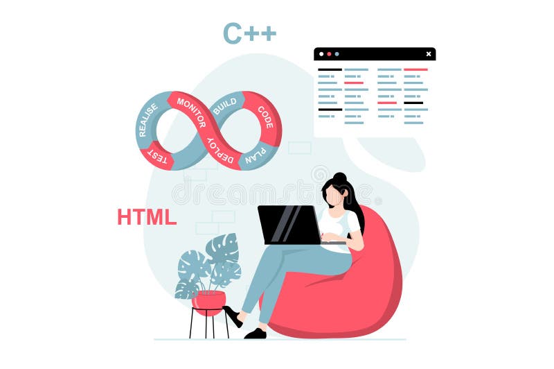 DevOps concept with people scene in flat design. stock illustration
