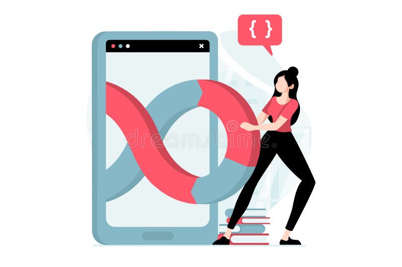 DevOps concept with people scene in flat design. stock illustration