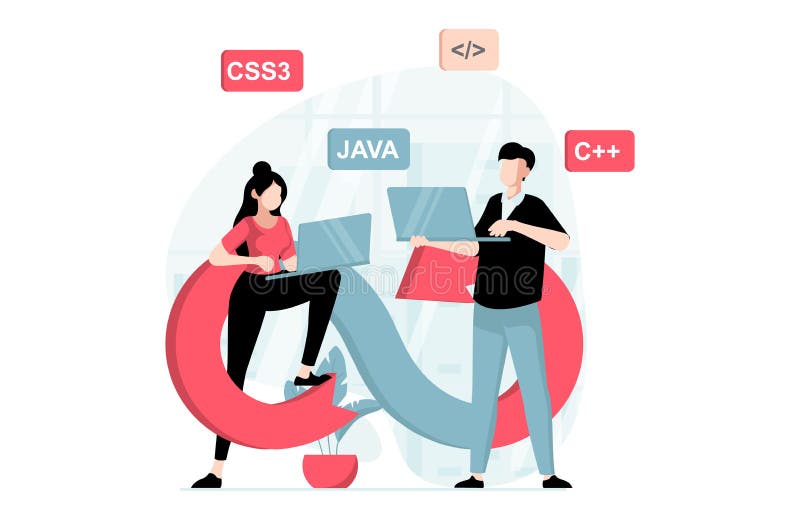 DevOps concept with people scene in flat design. stock illustration
