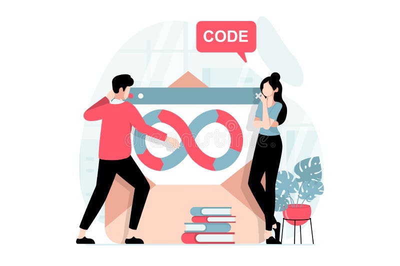 DevOps concept with people scene in flat design. stock illustration