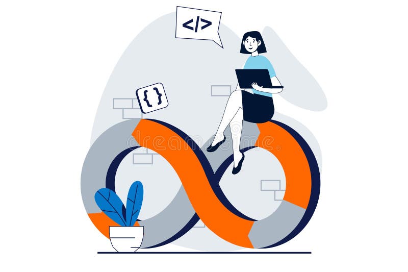 DevOps concept with people scene in flat design for web royalty free illustration