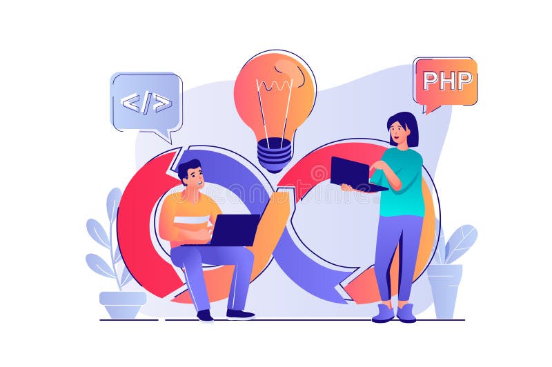 DevOps concept with people scene. Vector illustration vector illustration