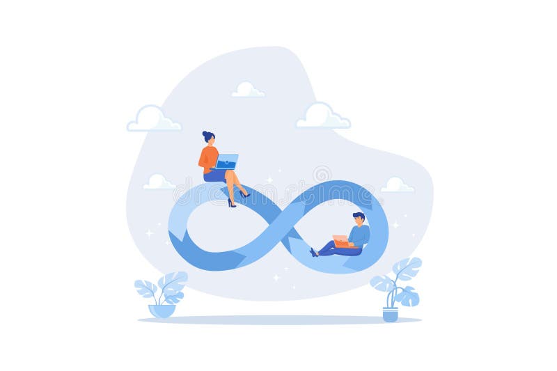 Devops, development operation for agile software development, working cycle to operate and support professional software royalty free illustration