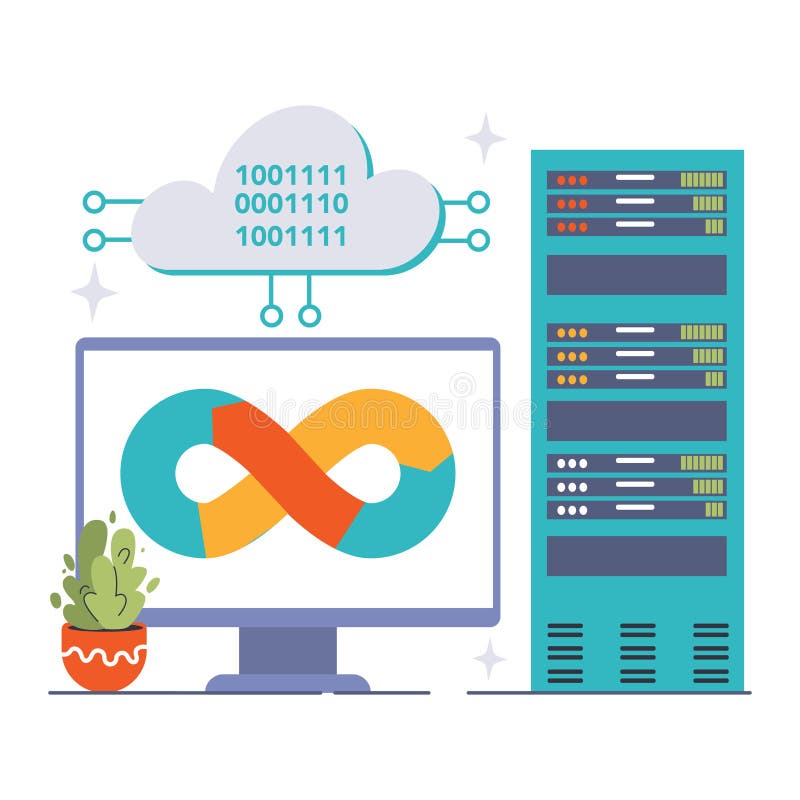 DevOps. Software development methodology. Software development stock illustration