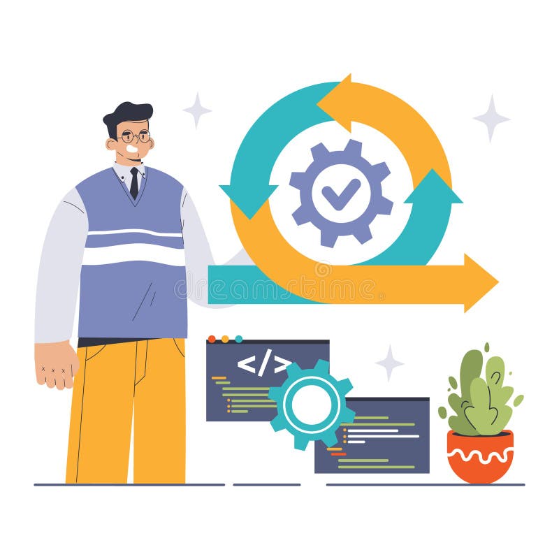 DevOps. Software development methodology. Software development vector illustration