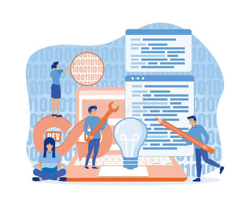 DevOps software, team of programmer, development and operations. royalty free illustration