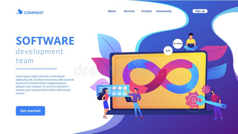 DevOps team concept landing page vector illustration
