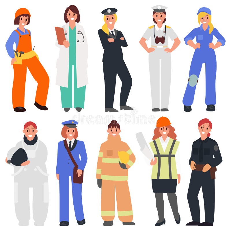 Dez mulheres nas profissões masculinas ilustração stock Dez mulheres nas profissões masculinas ilustração stock