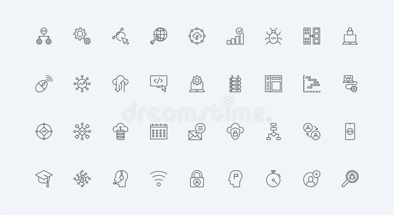 Dezvoltarea aplicației mobile software operează setul de pictograme pentru sistemul de date digitale vector illustration