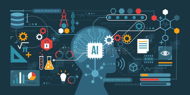 Dezvoltarea tehnologiei informațiilor artificiale stock illustration