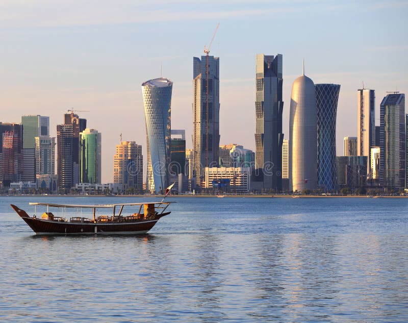 Dhow Doha linia horyzontu fotografia stock