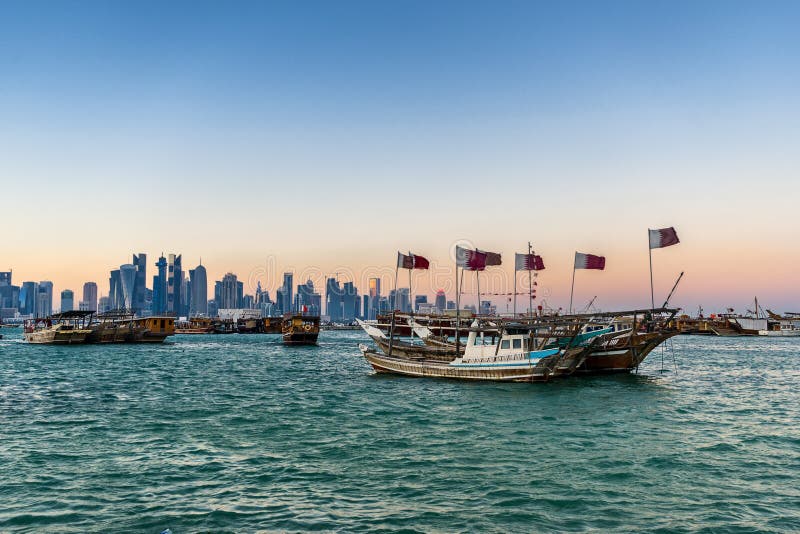 Dhow port in Doha stock photo. Image of gulf, port, corniche - 111913996