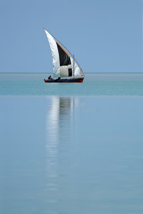 Traditional sail boat called a dhow, Vilanculos coastal sanctuary, Mozambique. Traditional sail boat called a dhow, Vilanculos coastal sanctuary, Mozambique
