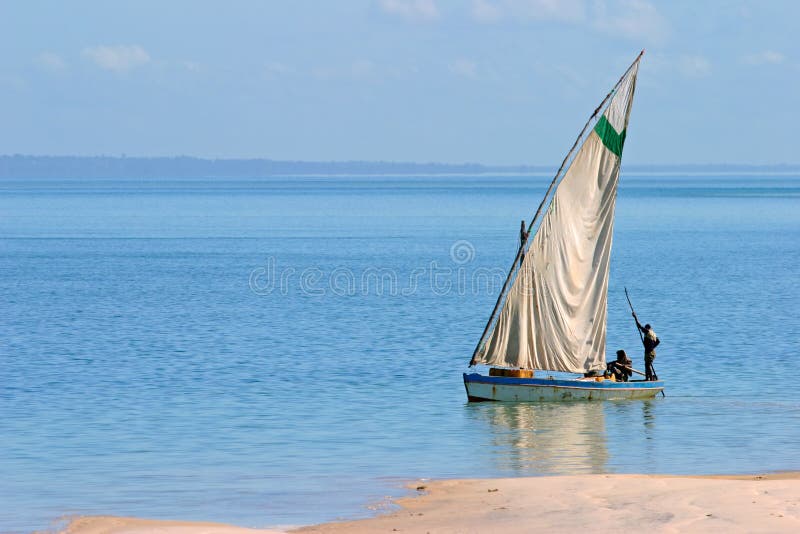 Traditional sail boat called a dhow, Vilanculos coastal sanctuary, Mozambique. Traditional sail boat called a dhow, Vilanculos coastal sanctuary, Mozambique