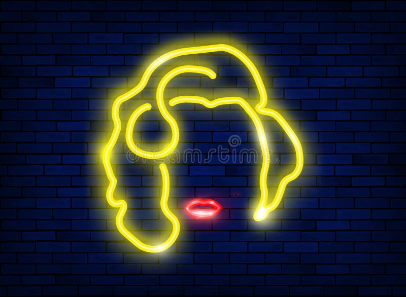 Neon silhouette of a beautiful sexy blonde girl with red lips. Lighted sign of a diva woman with a minimalist style. Night bright royalty free illustration Neon silhouette of a beautiful sexy blonde girl with red lips. Lighted sign of a diva woman with a minimalist style. Night bright royalty free illustration