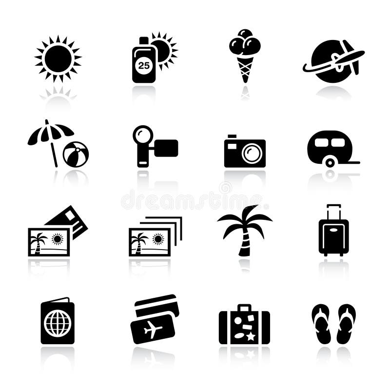 16 vacation and travel icons set. 16 vacation and travel icons set