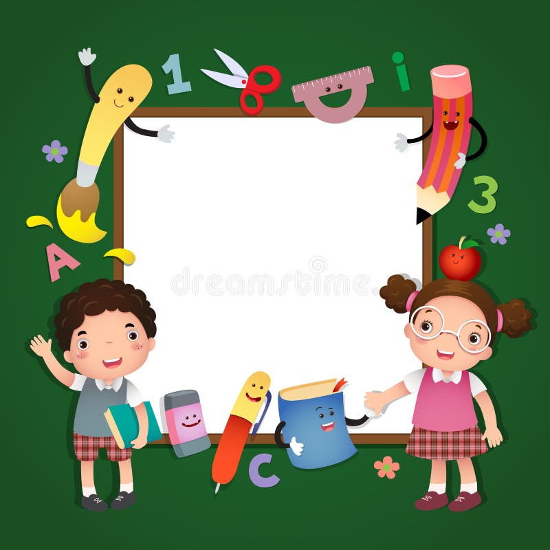 Di nuovo al banco Bambini della scuola con un bordo del segno royalty illustrazione gratis Di nuovo al banco Bambini della scuola con un bordo del segno royalty illustrazione gratis