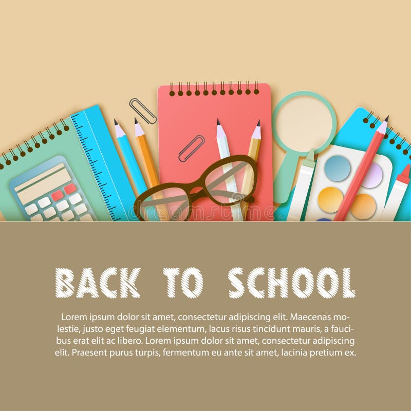 Di nuovo al fondo di arte del giornalino della scuola con il taccuino, matita, righello royalty illustrazione gratis Di nuovo al fondo di arte del giornalino della scuola con il taccuino, matita, righello royalty illustrazione gratis