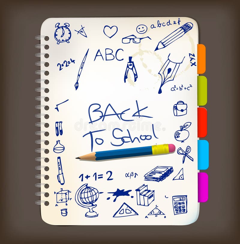 Di nuovo al manifesto del banco con le illustrazioni di doodle royalty illustrazione gratis Di nuovo al manifesto del banco con le illustrazioni di doodle royalty illustrazione gratis