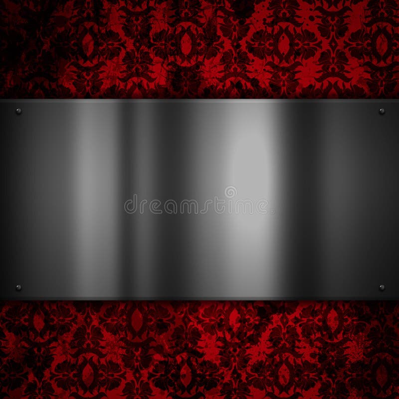 Di piastra metallica su una priorità bassa floreale del grunge illustrazione di stock Di piastra metallica su una priorità bassa floreale del grunge illustrazione di stock